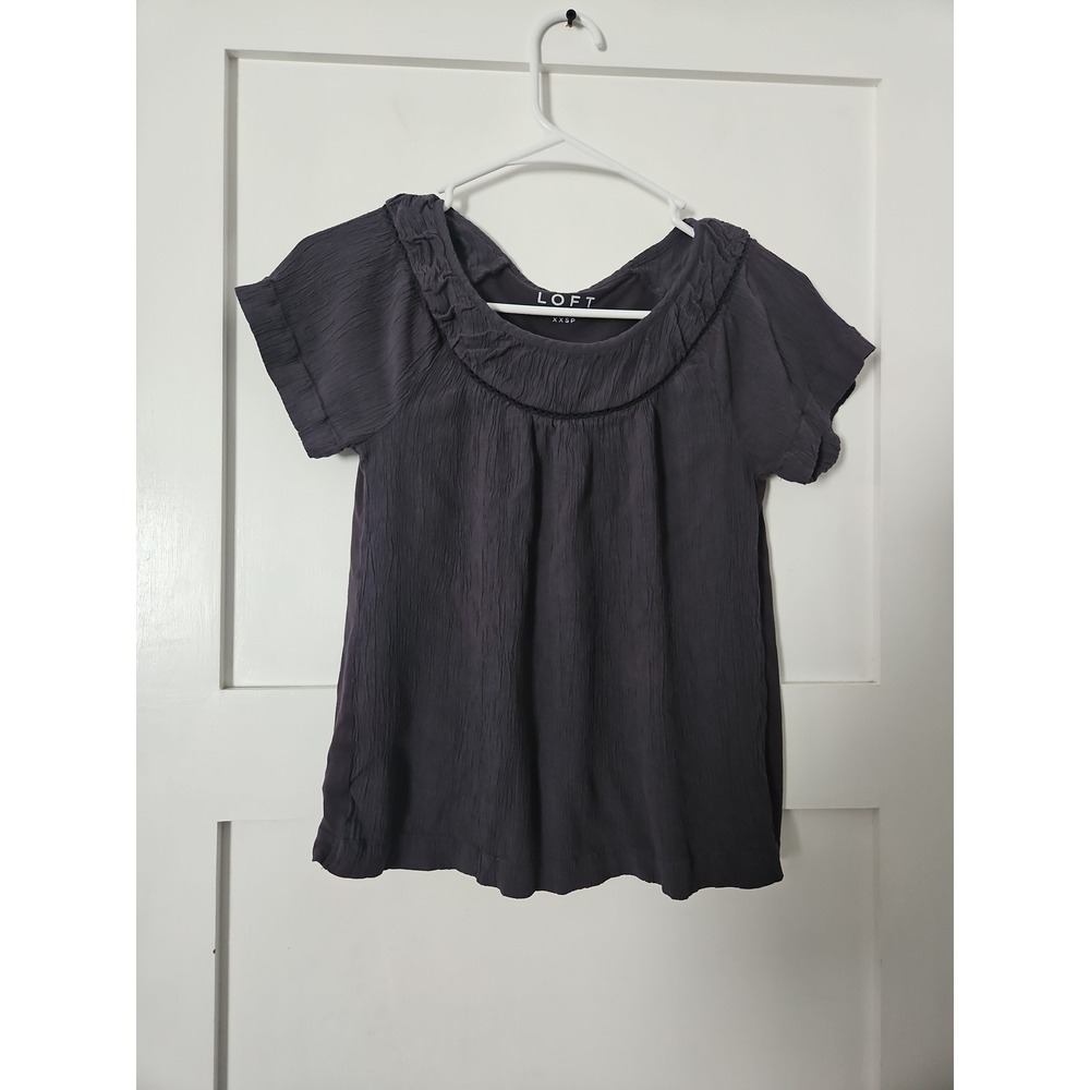 LOFT Textured Ruffle Scoop Neck Blouse - XXSP Boho Career Top